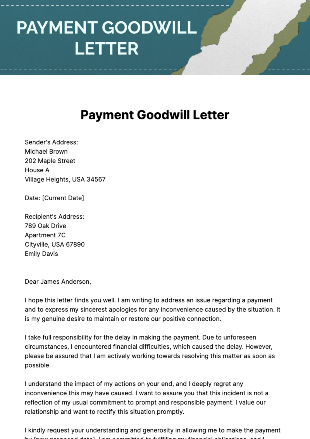 Payment Goodwill Letter Template