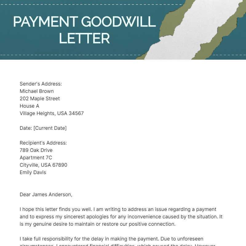 Free Payment Goodwill Letter