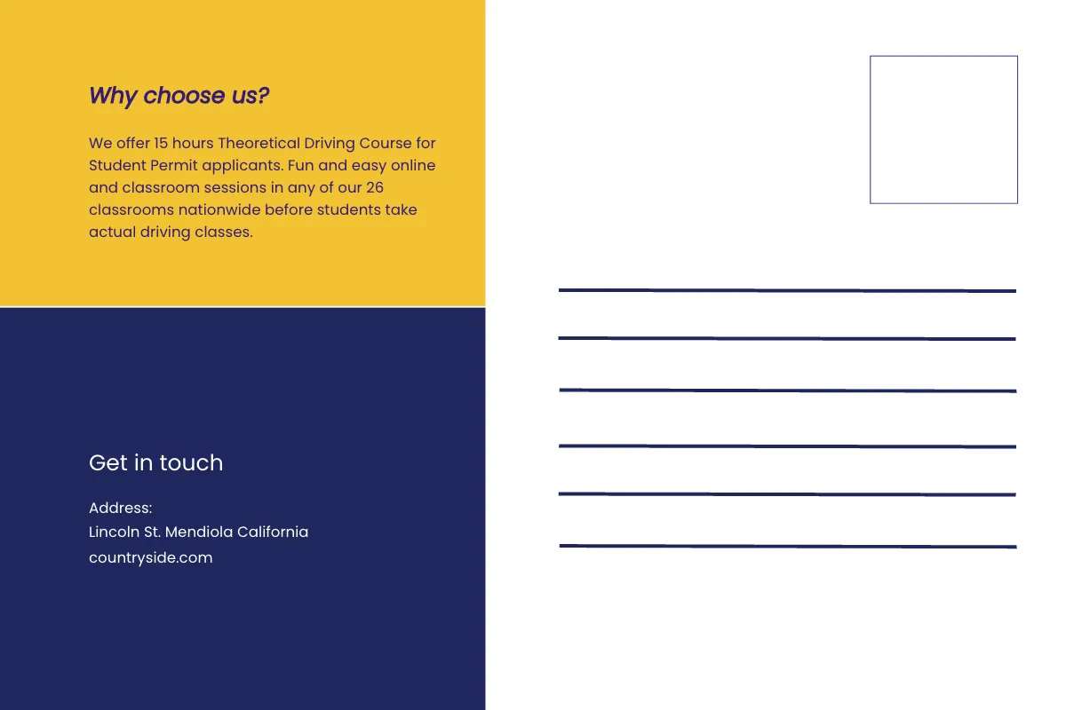 Free Driving School Postcard Template to Edit Online