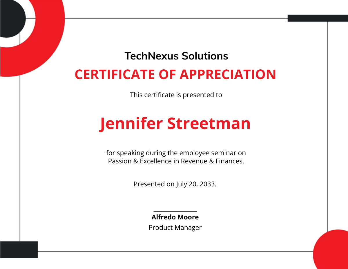 Free Appreciation Certificate for Employee Template