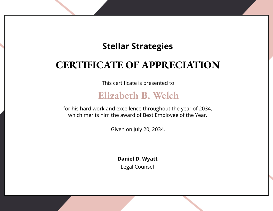 Appreciation Certificate for Employee Merit