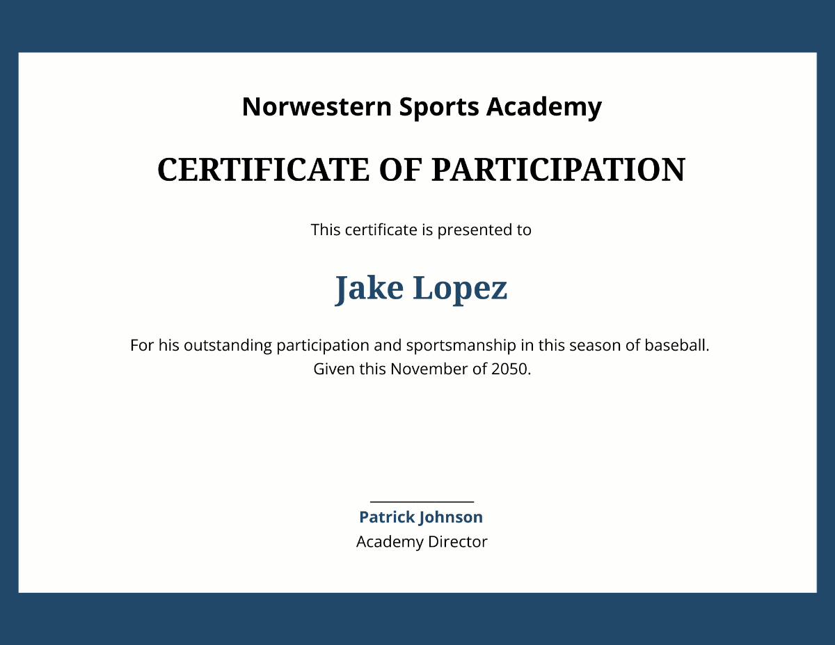 Baseball Award Certificate