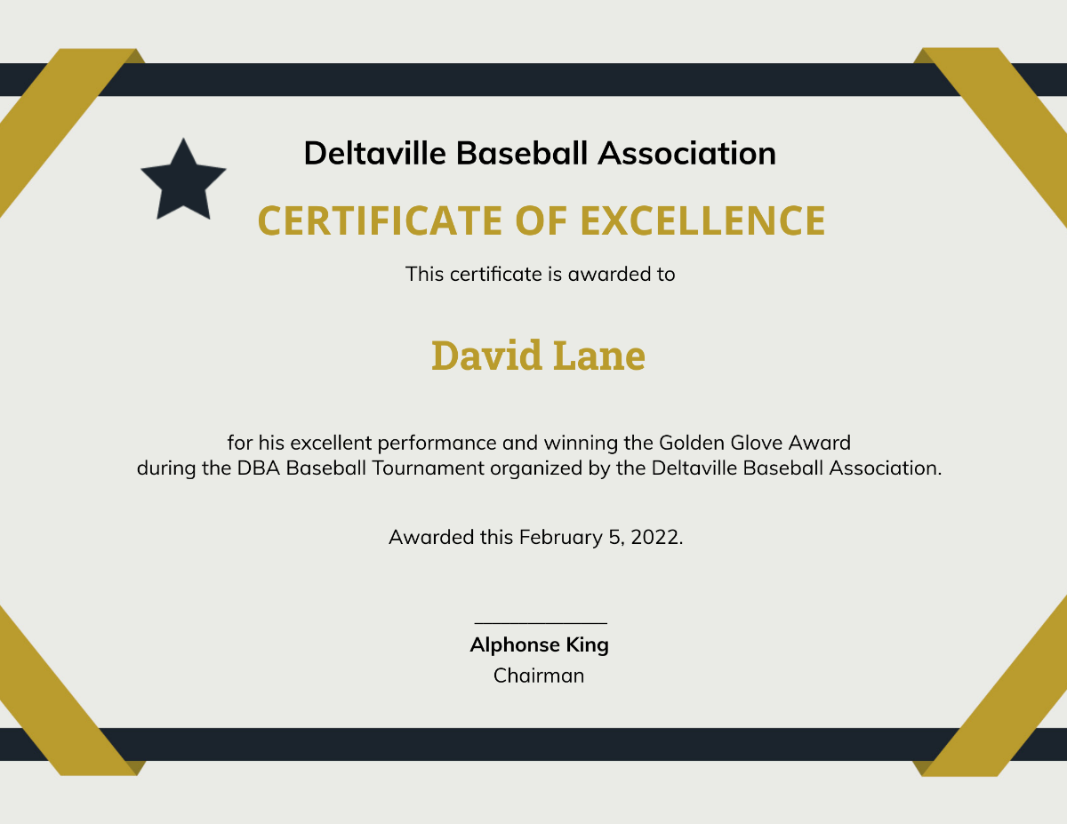 Modern Baseball Award Certificate