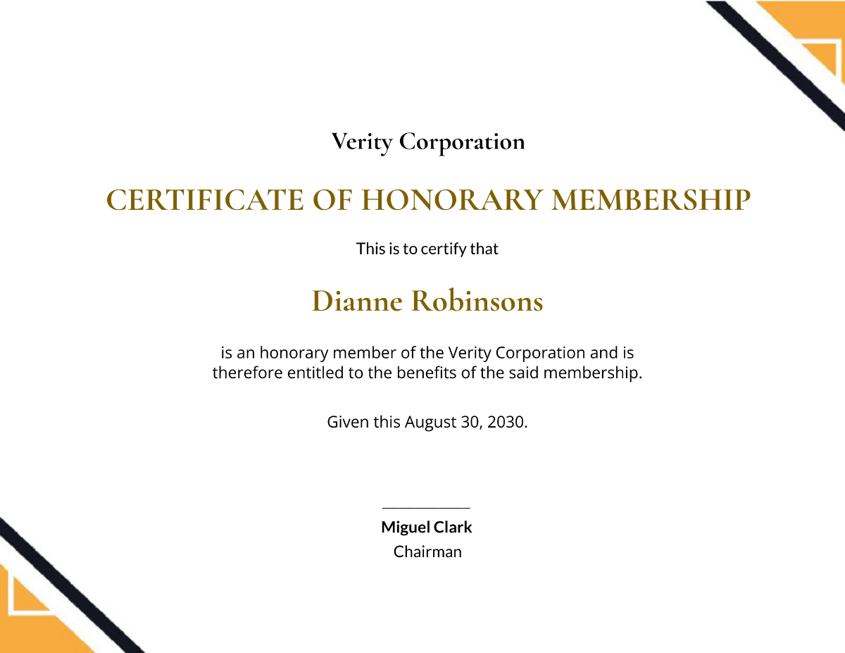 Simple Certificate of Honorary
