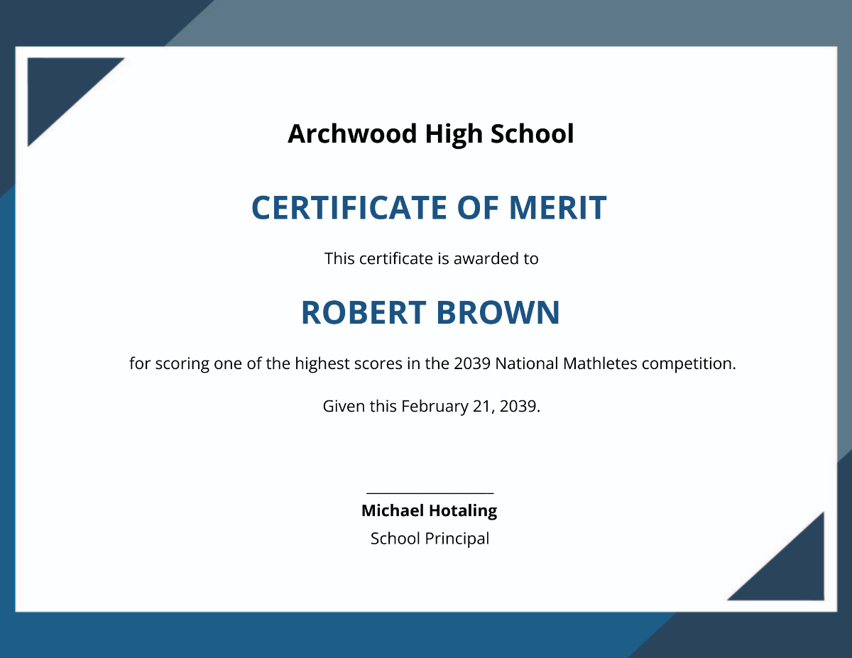 School Certificate of Merit Template