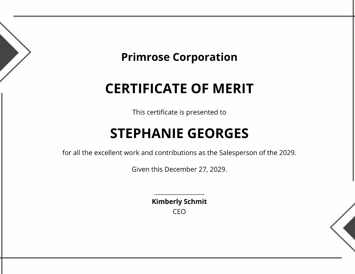 Simple Certificate of Merit