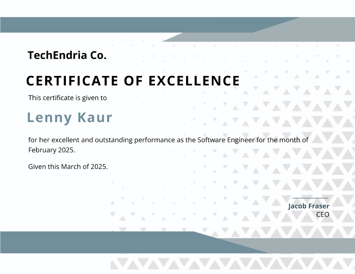 Simple Certificate of Excellence