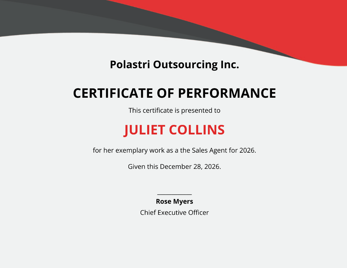 Certificate of Performance