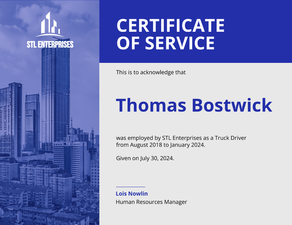 Employment Certificate of Service Template