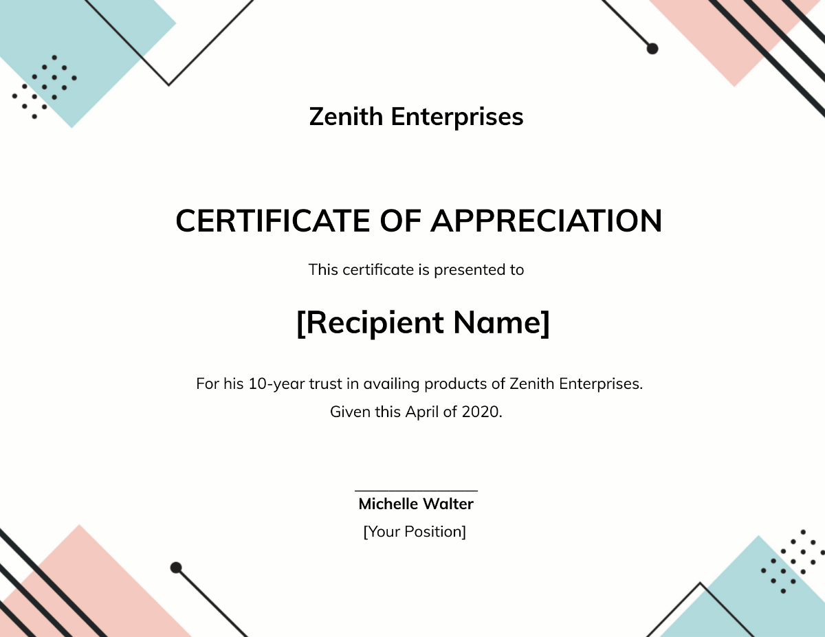 Customer Appreciation Certificate