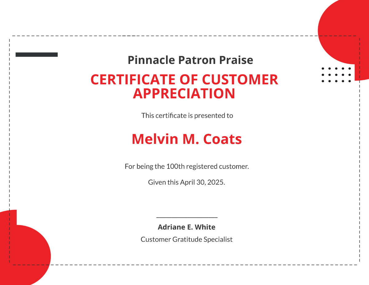 Simple Customer Appreciation Certificate