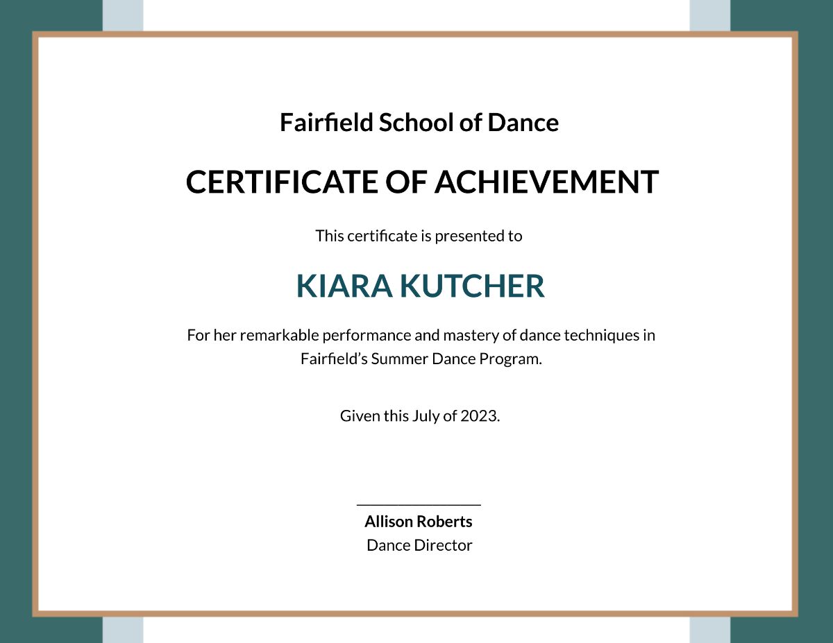 Dance Achievement Certificate