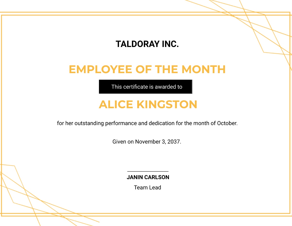 Employee of the Month Award Certificate