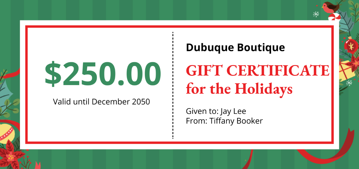 Creative Holiday Gift Certificate