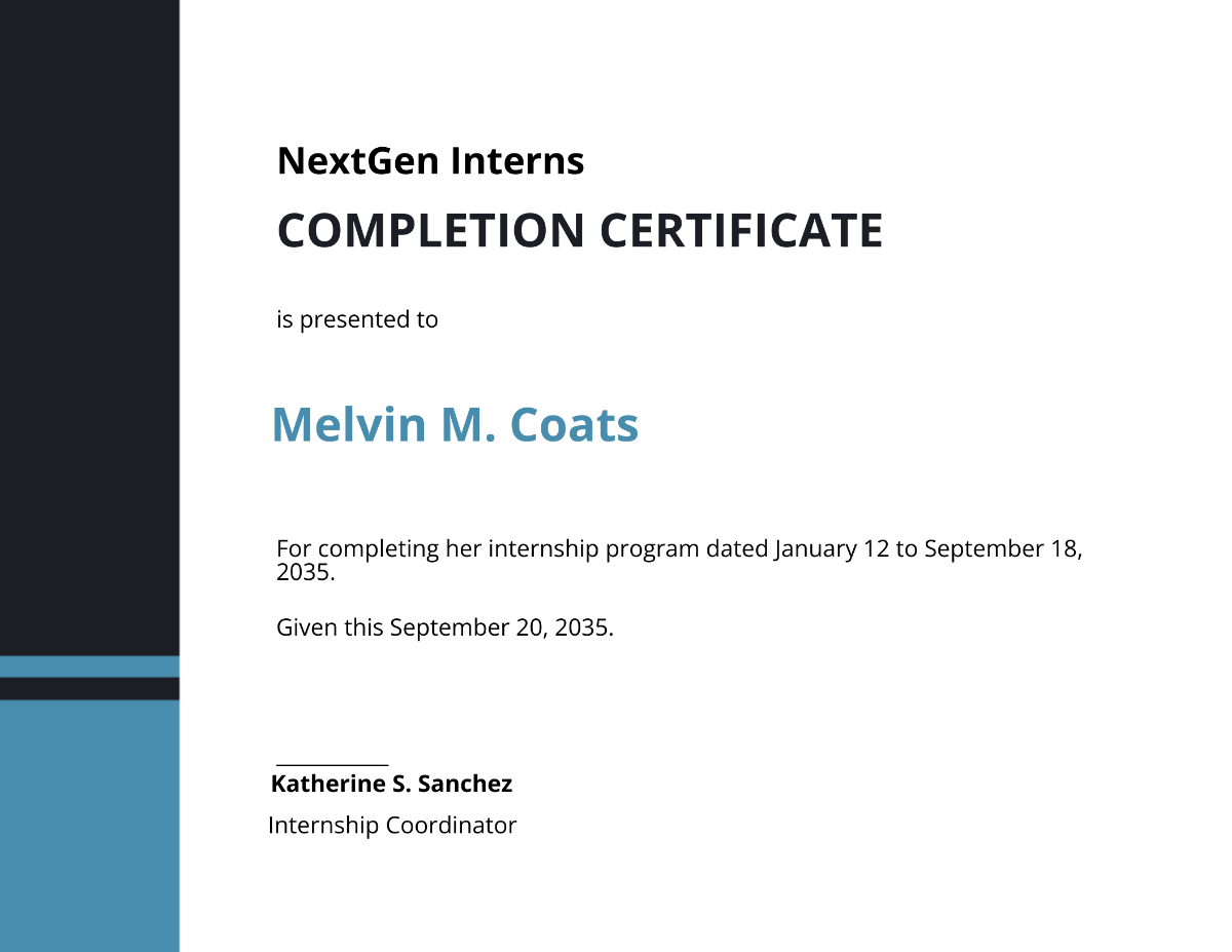 Modern Internship Certificate