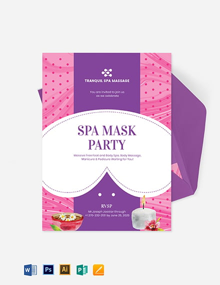 spa mask party invitation template 1