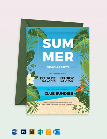 Summer Party Invitation Template - Download in Word, PDF, Illustrator ...