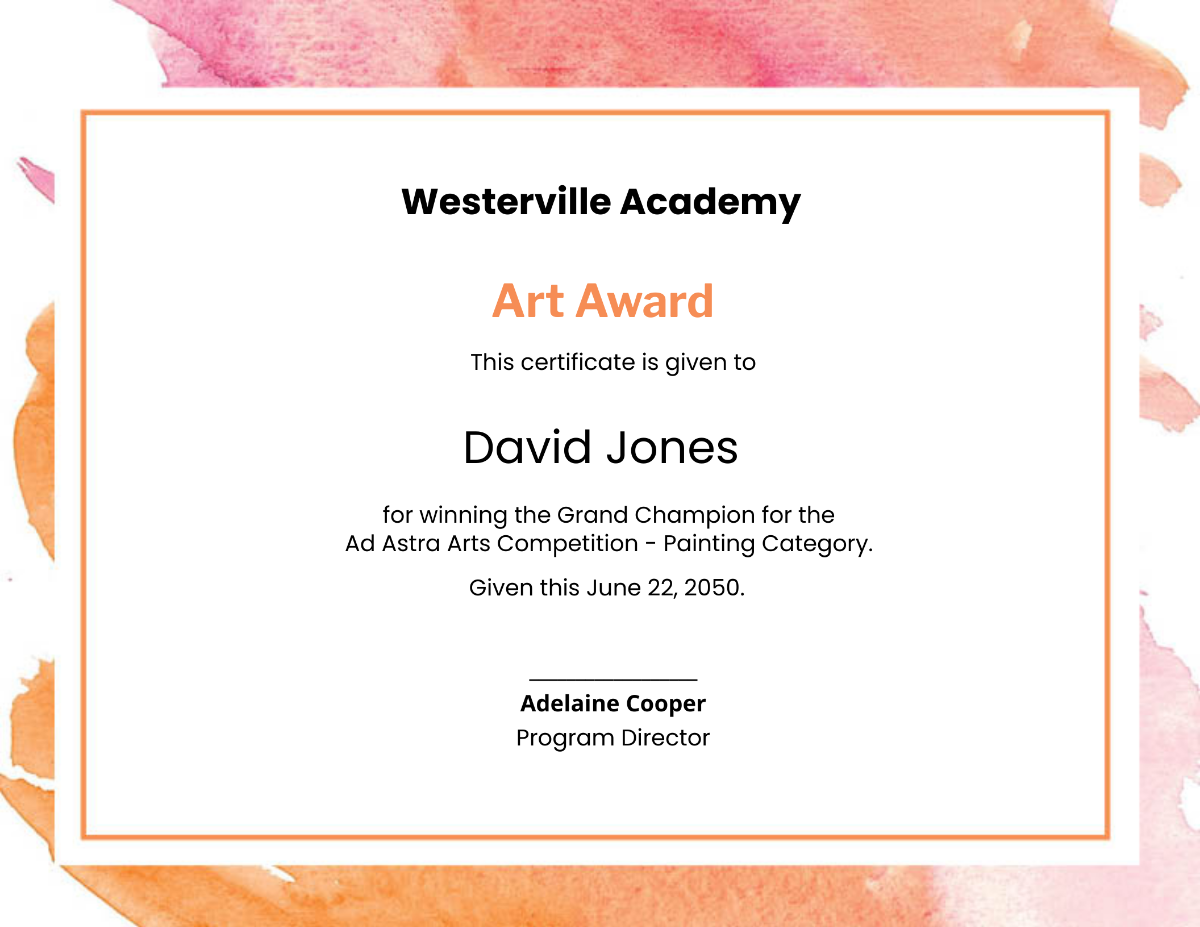 Modern Painting Award Certificate