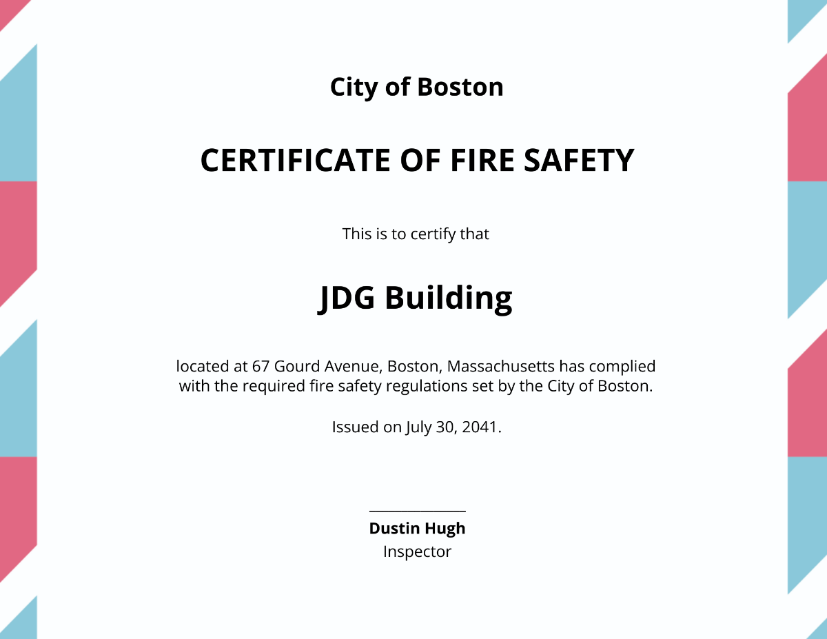 Final Fire Safety Certificate