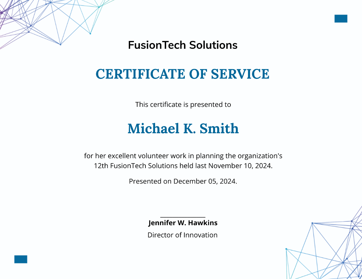 Volunteer Service Certificate