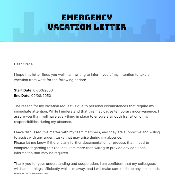 Emergency Vacation Letter Template