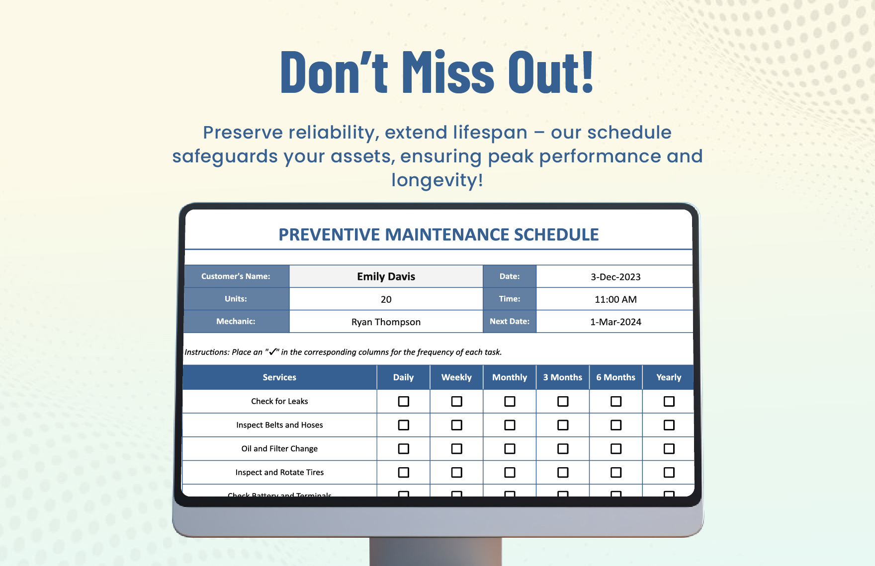 Preventive Maintenance Schedule