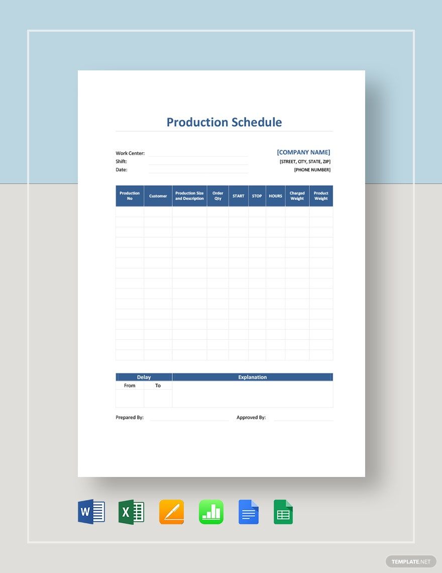 Production Schedule in Excel, Word, Pages, Apple Numbers, Google Docs, Google Sheets - Download | Template.net