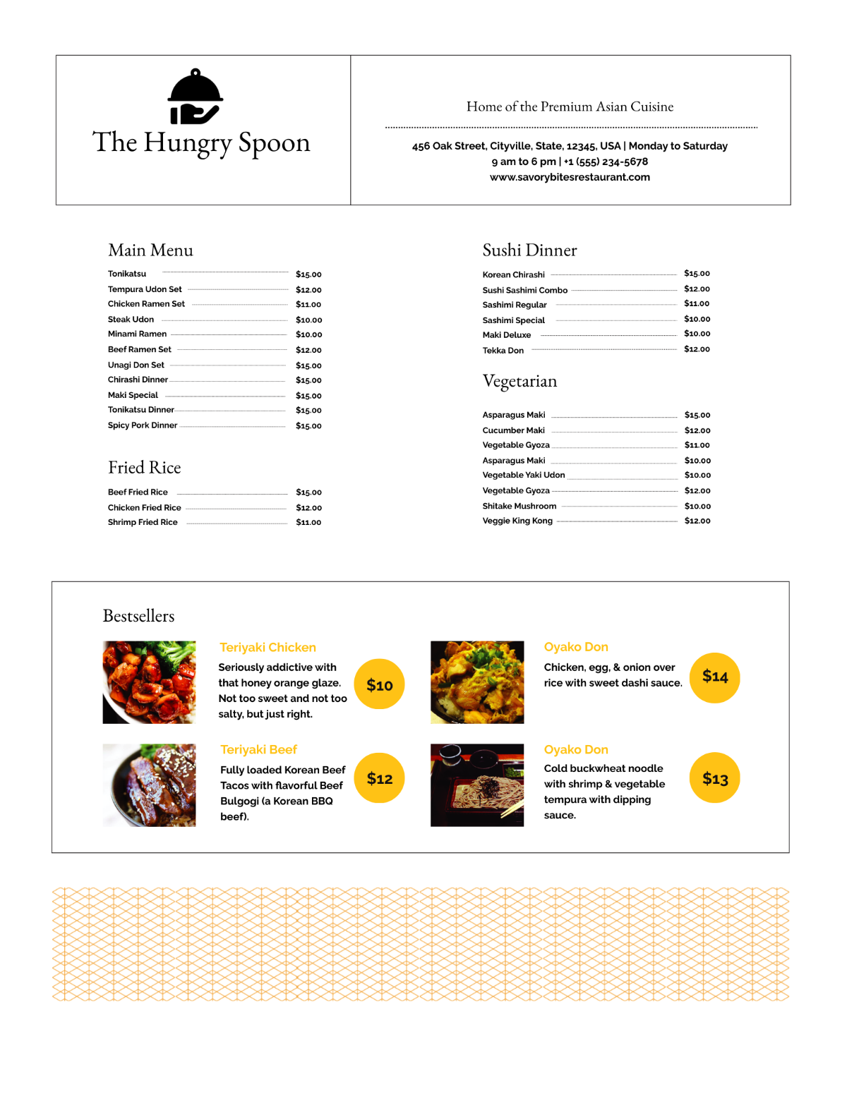 Free Asian Restaurant Menu Template