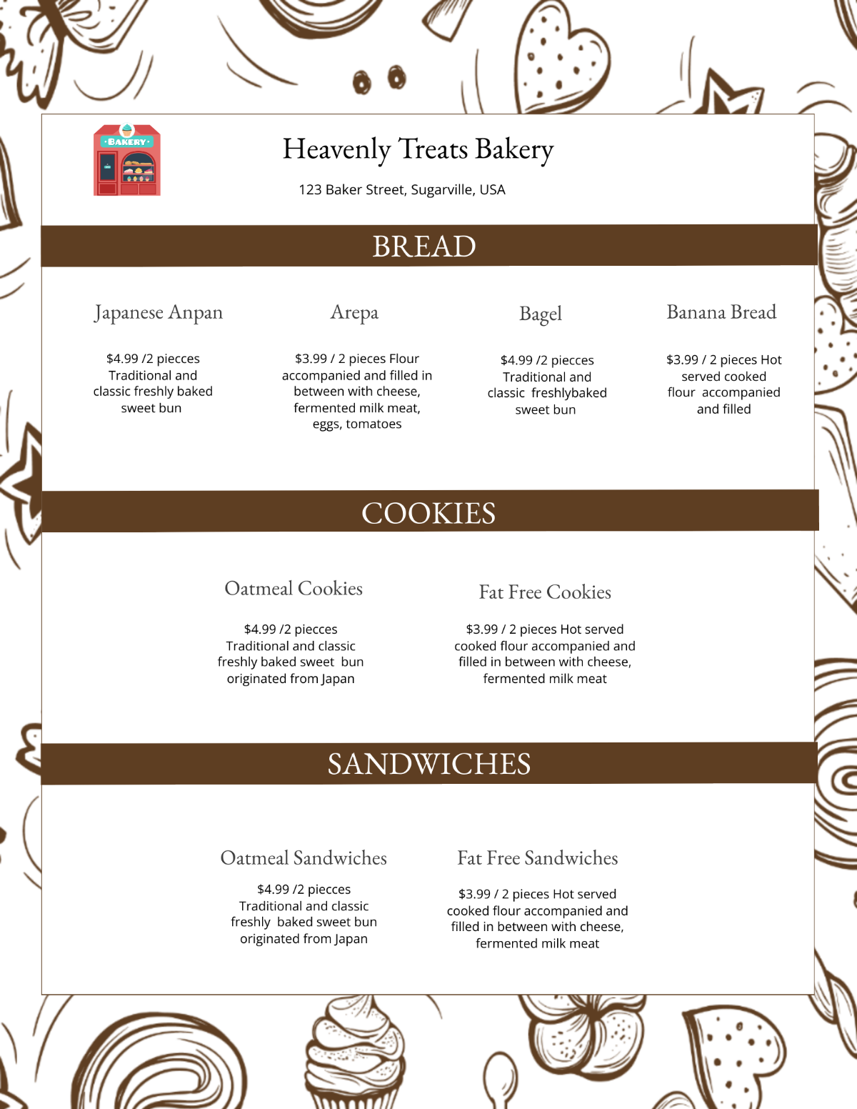 Designed Bakery Menu