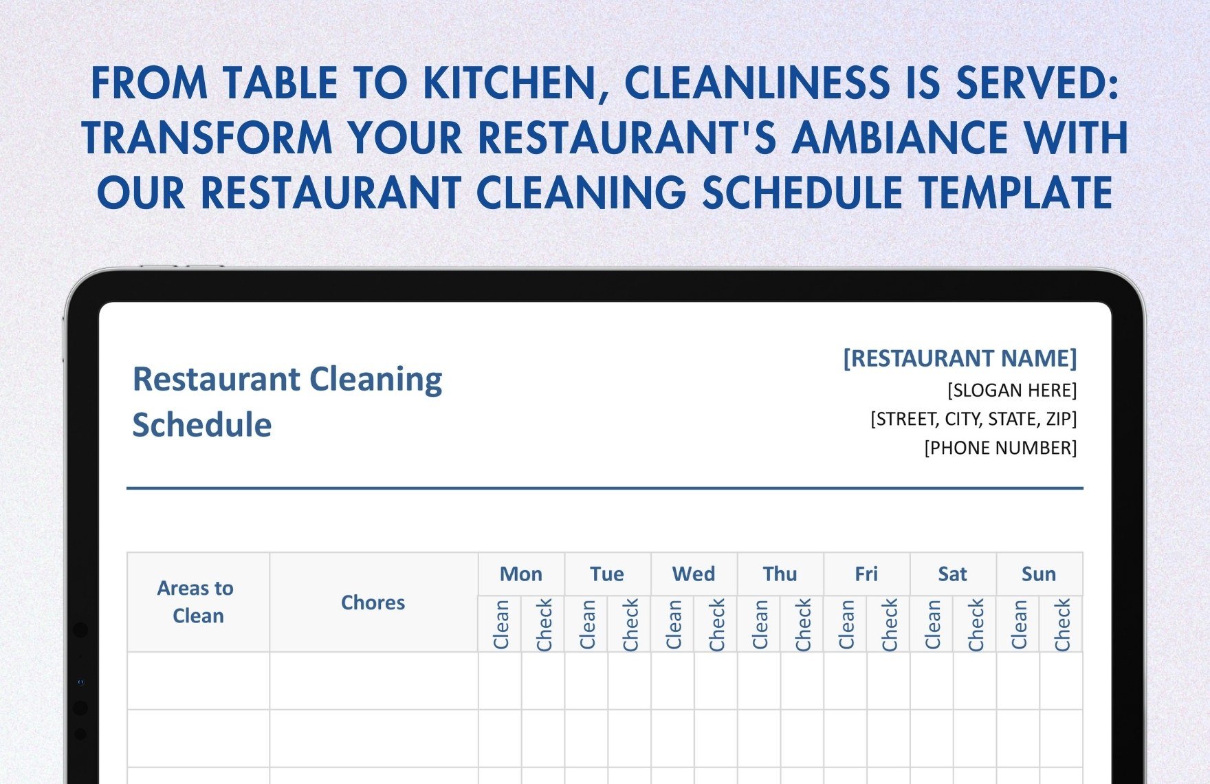 Sample Restaurant Cleaning Schedule Template