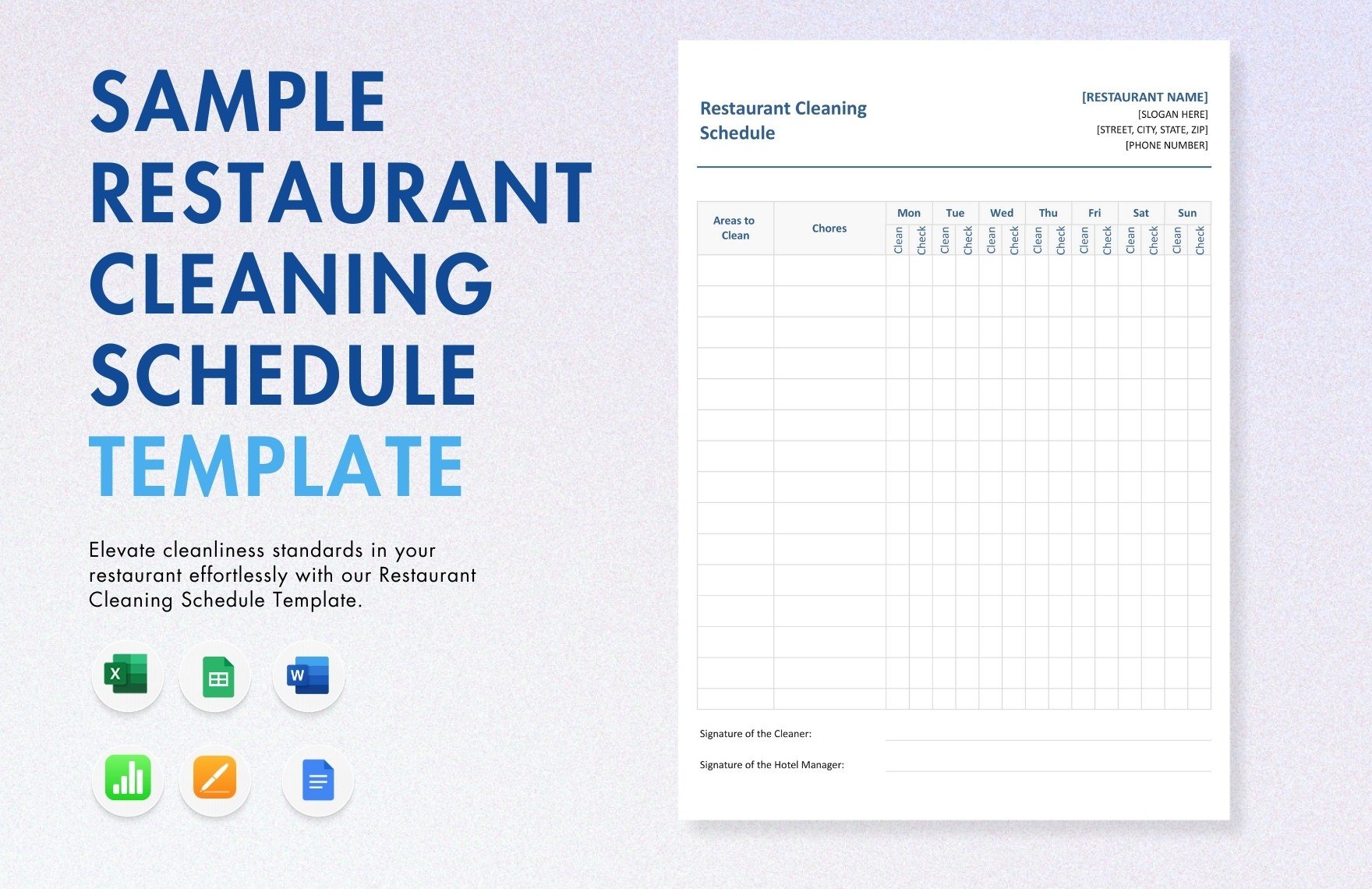Sample Restaurant Cleaning Schedule Template