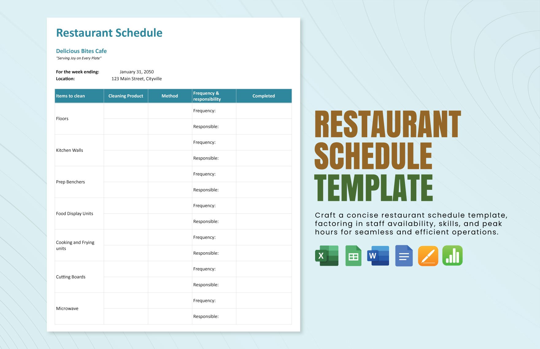 Restaurant Schedule Template