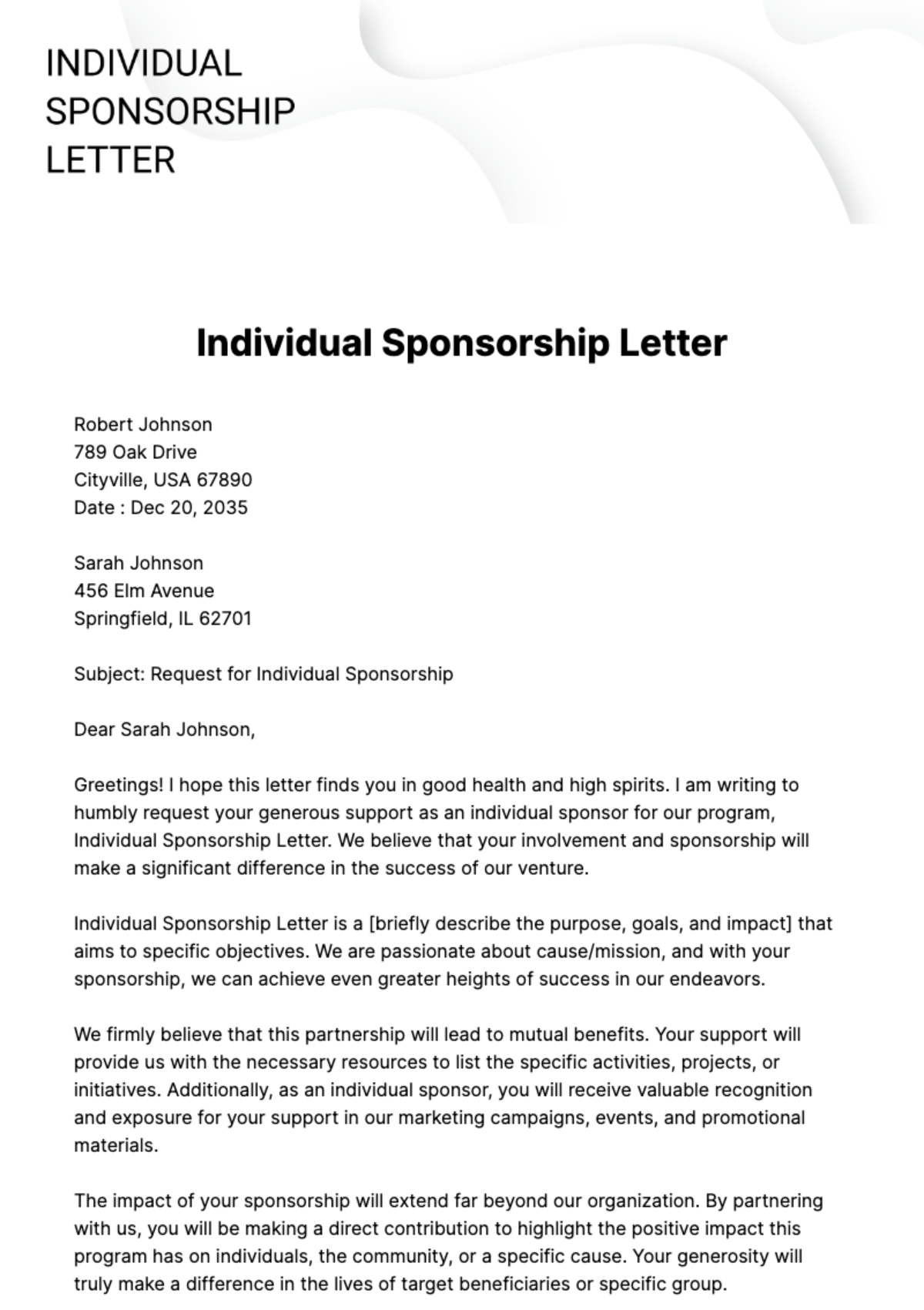 Individual Sponsorship Letter Template