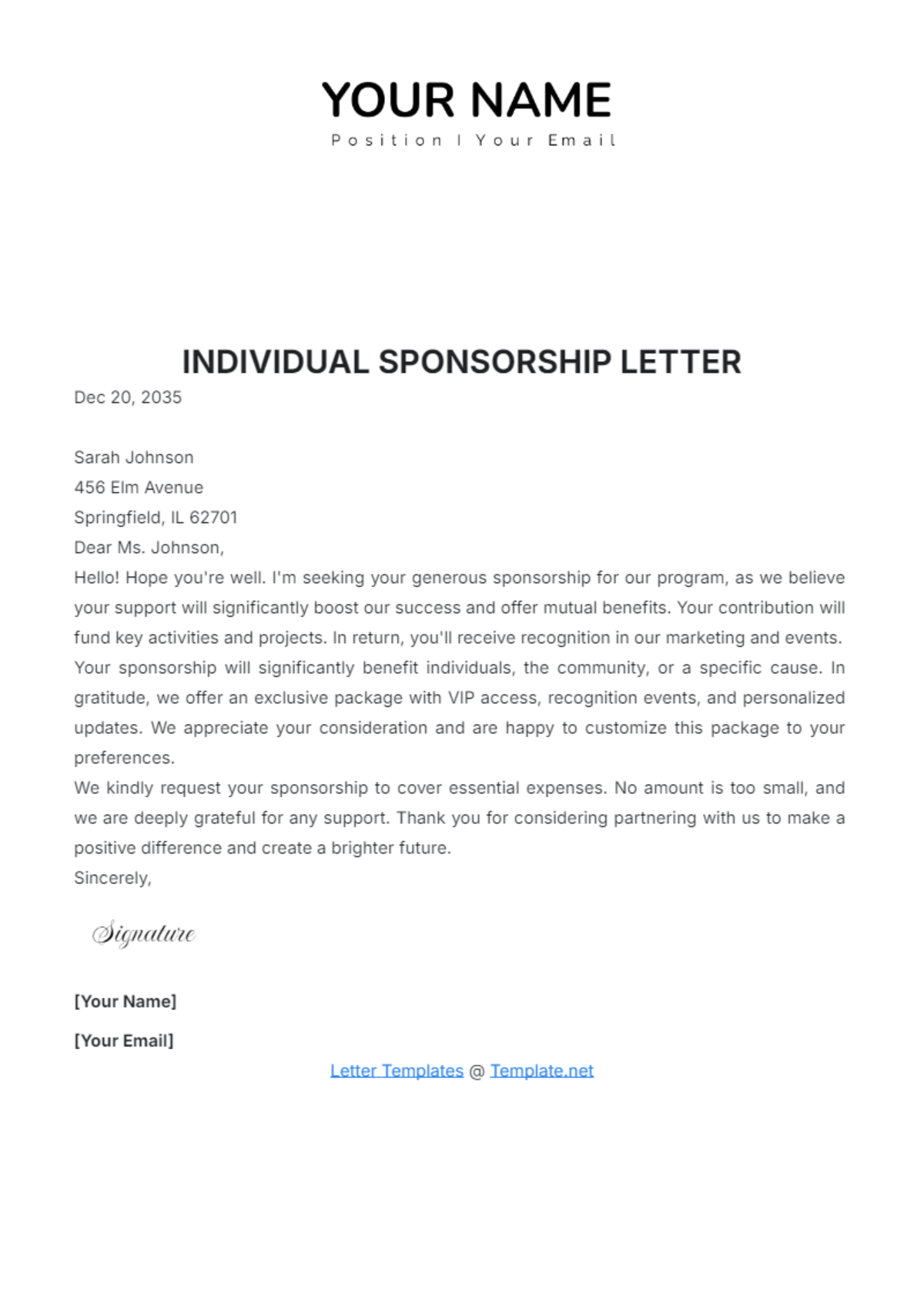 Individual Sponsorship Letter Template