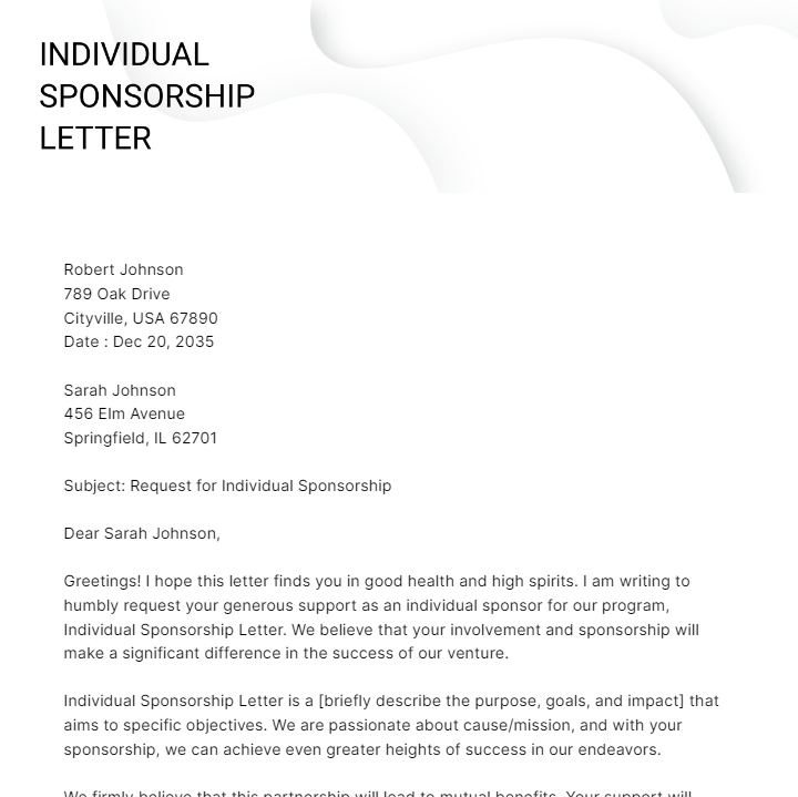 Individual Sponsorship Letter Template