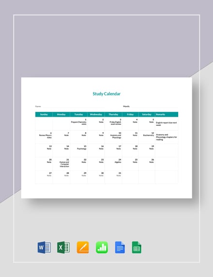 study calendar