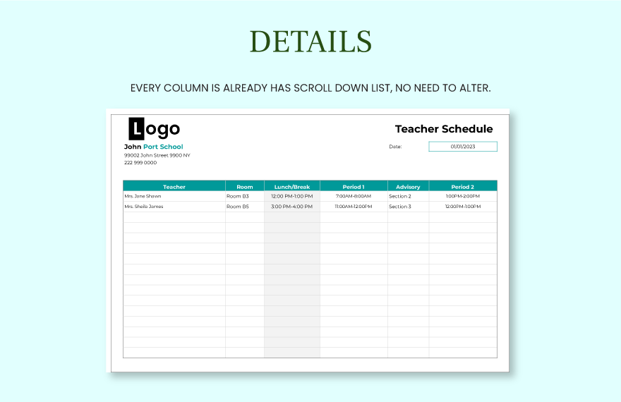 Teacher Schedule Template