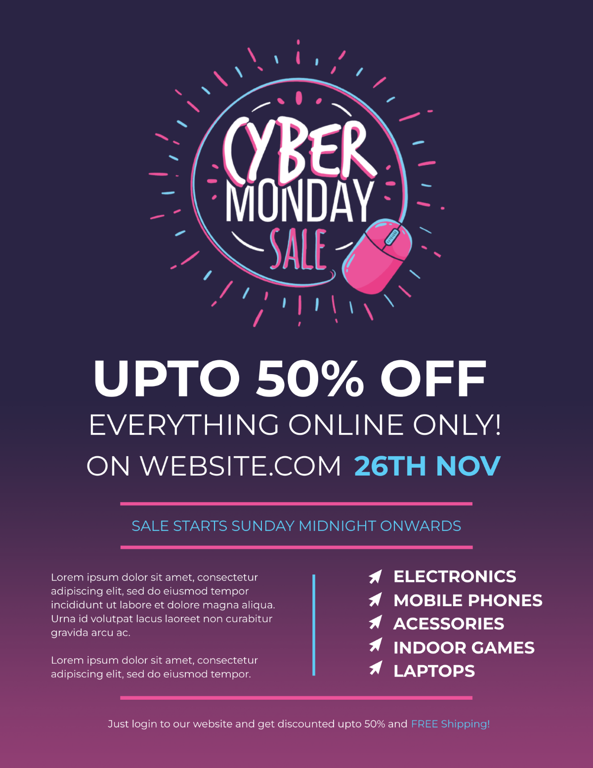 Simple Cyber Monday Flyer Template - Edit Online & Download