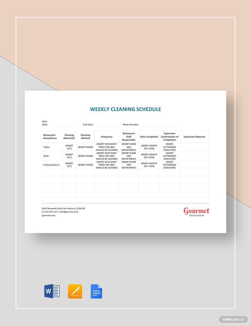 Weekly Cleaning Schedule Templates Documents Design Free Download 