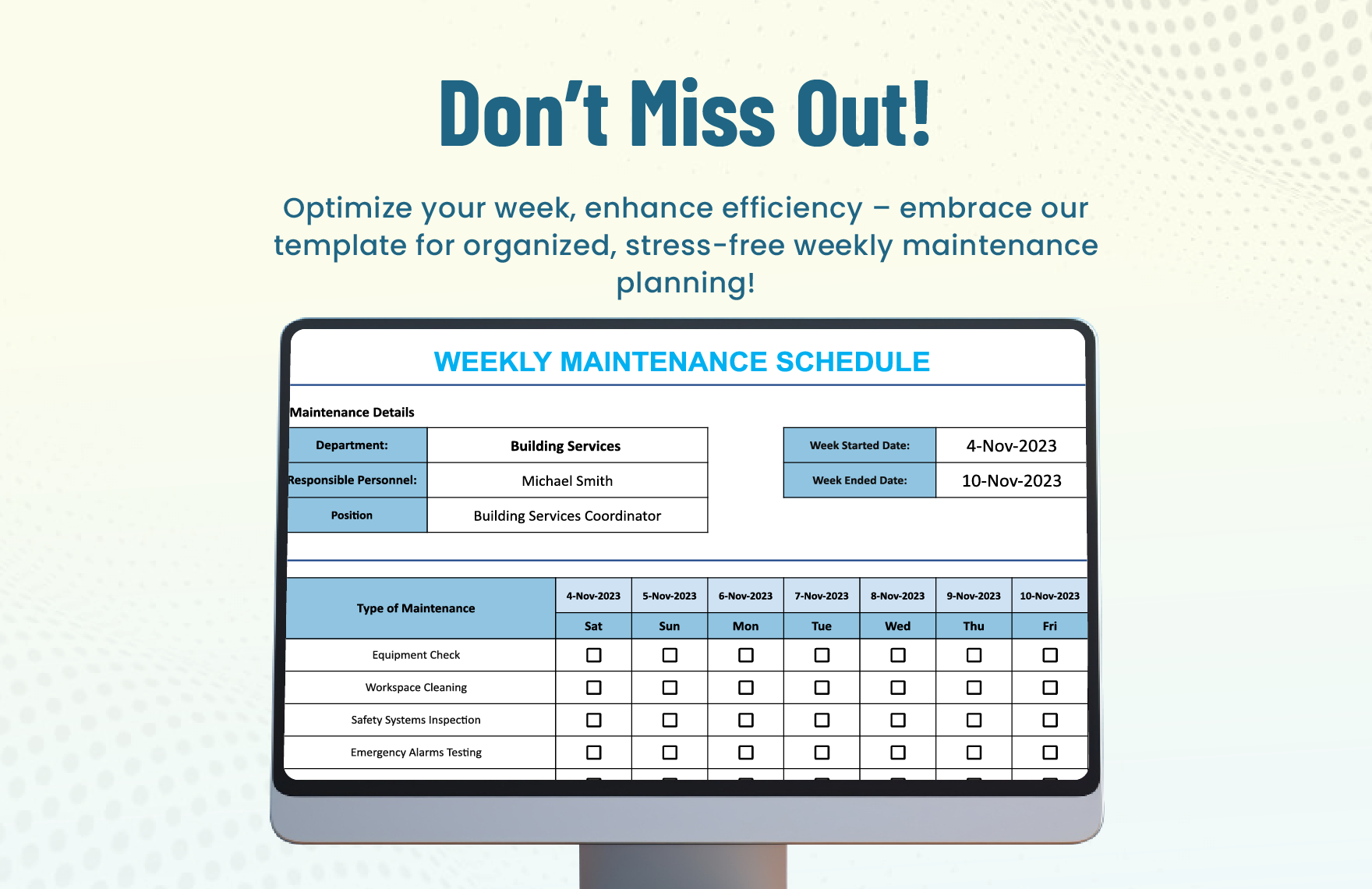 Weekly Maintenance Schedule Template