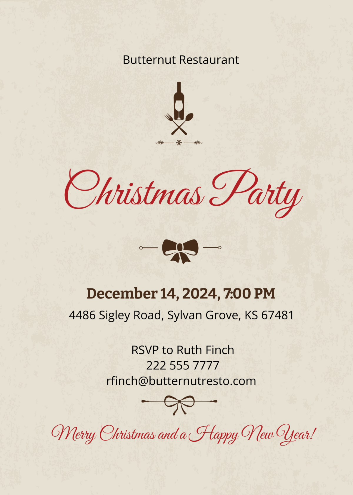 Christmas Restaurant Party Invitation Template - Edit Online & Download