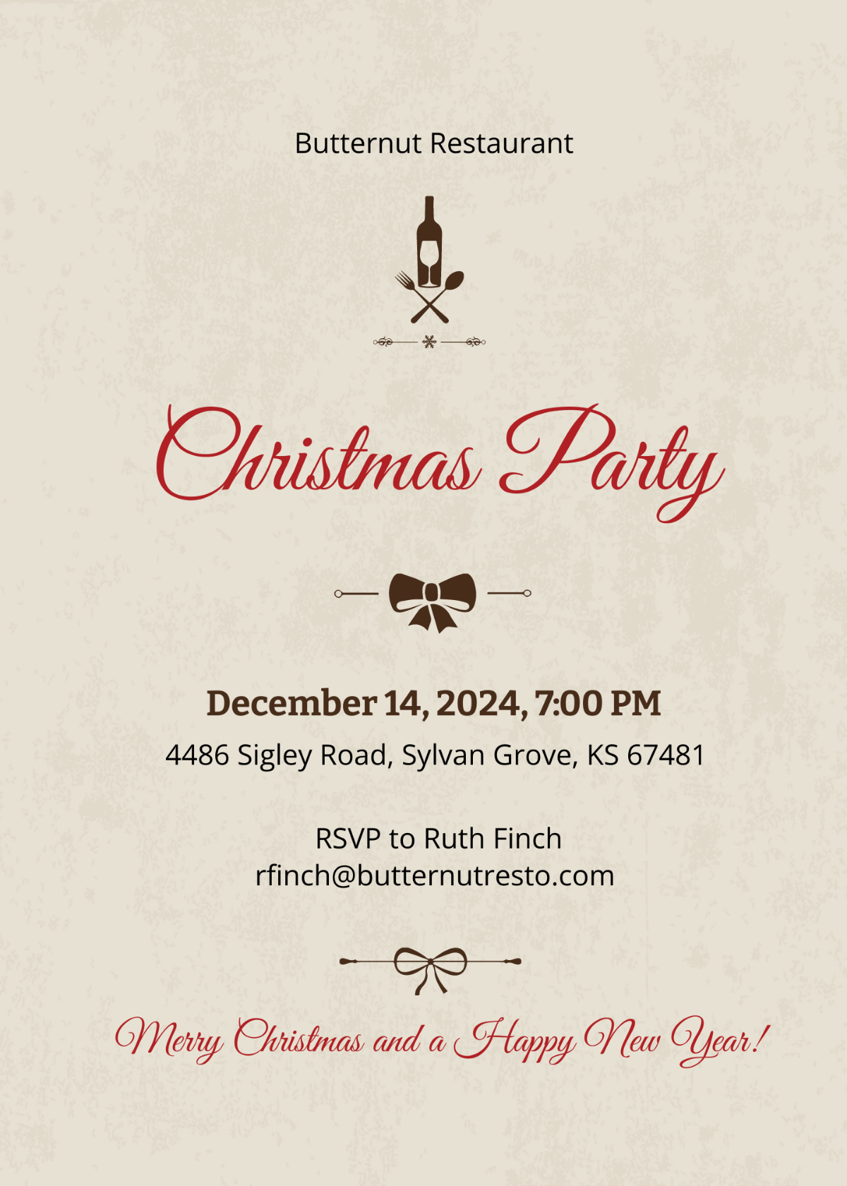 Christmas Restaurant Party Invitation Template