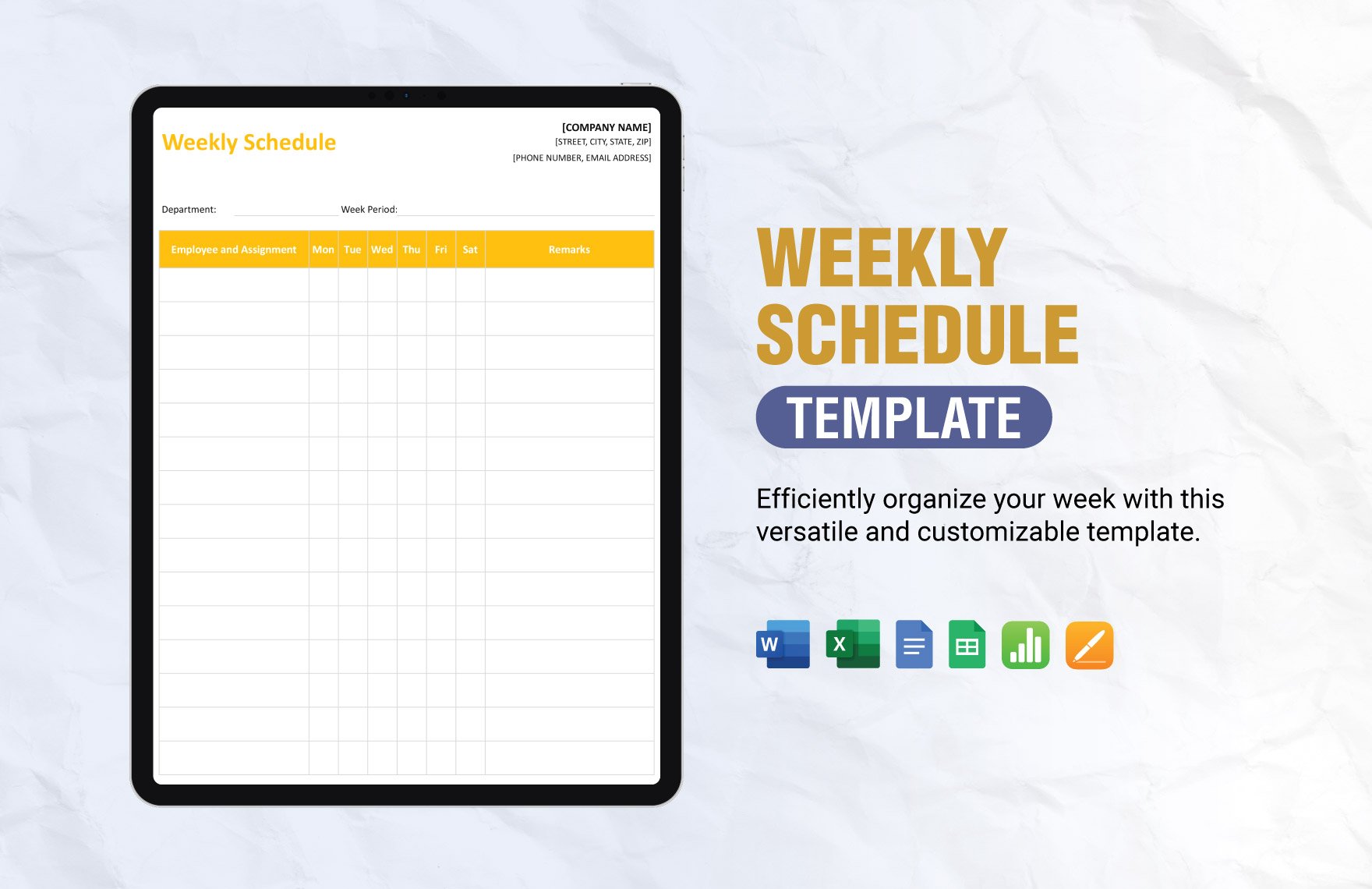 Free Weekly Schedule Template in Word, Google Docs, Excel, Google Sheets, Apple Pages, Apple Numbers