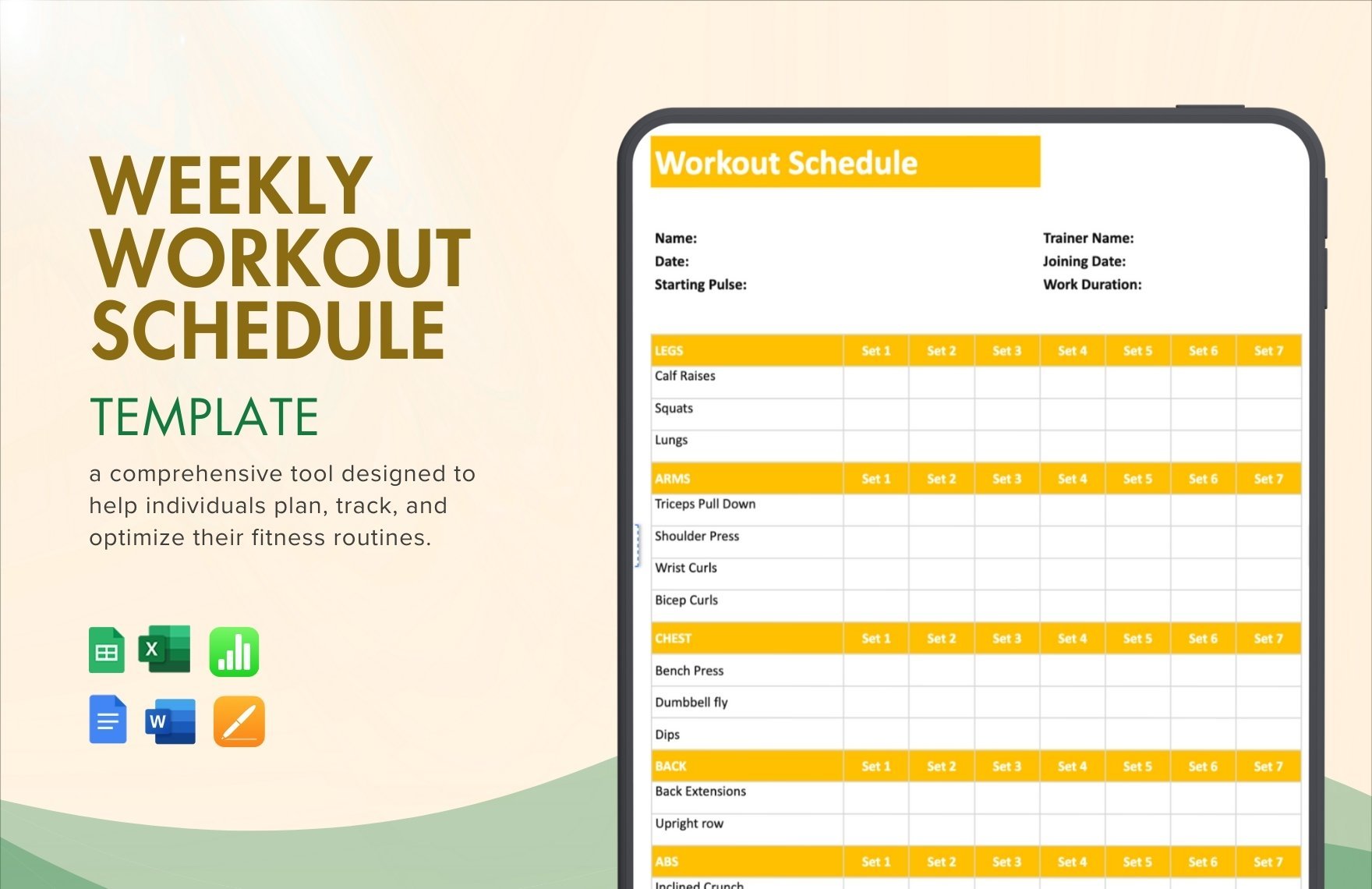 Weekly Workout Schedule Template in Word, Google Docs, Excel, Google Sheets, Apple Pages, Apple Numbers