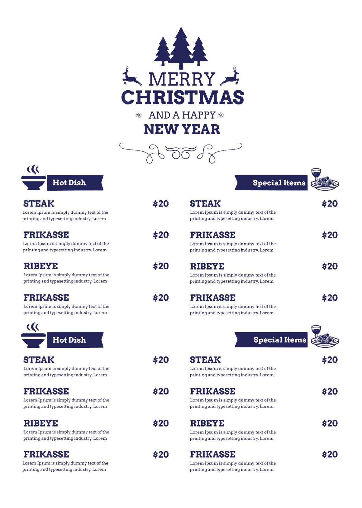 Free Christmas and New Year Menu Template to Edit Online