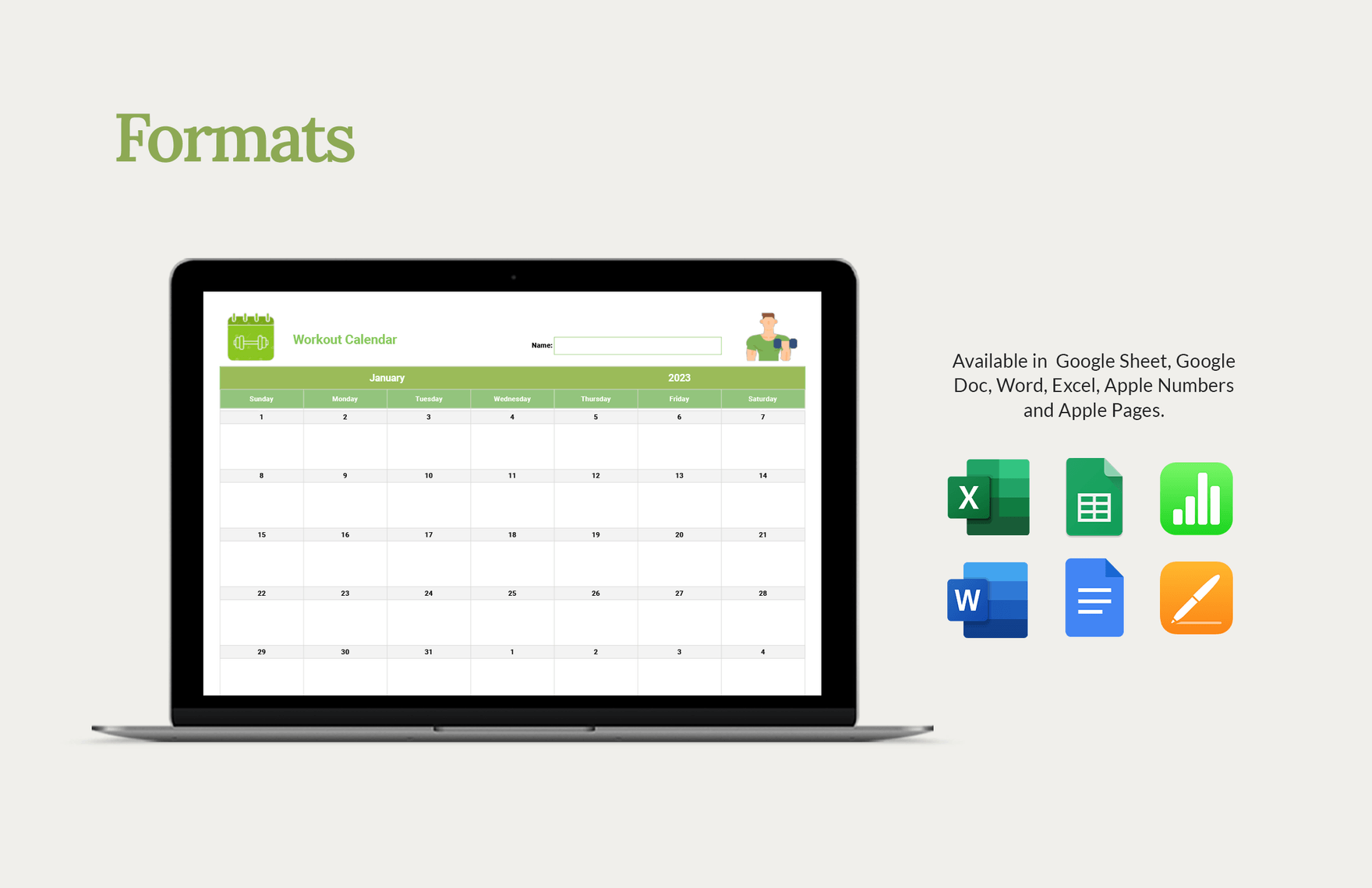 Workout Calendar Template in Google Docs, Word, Pages, Numbers, Excel