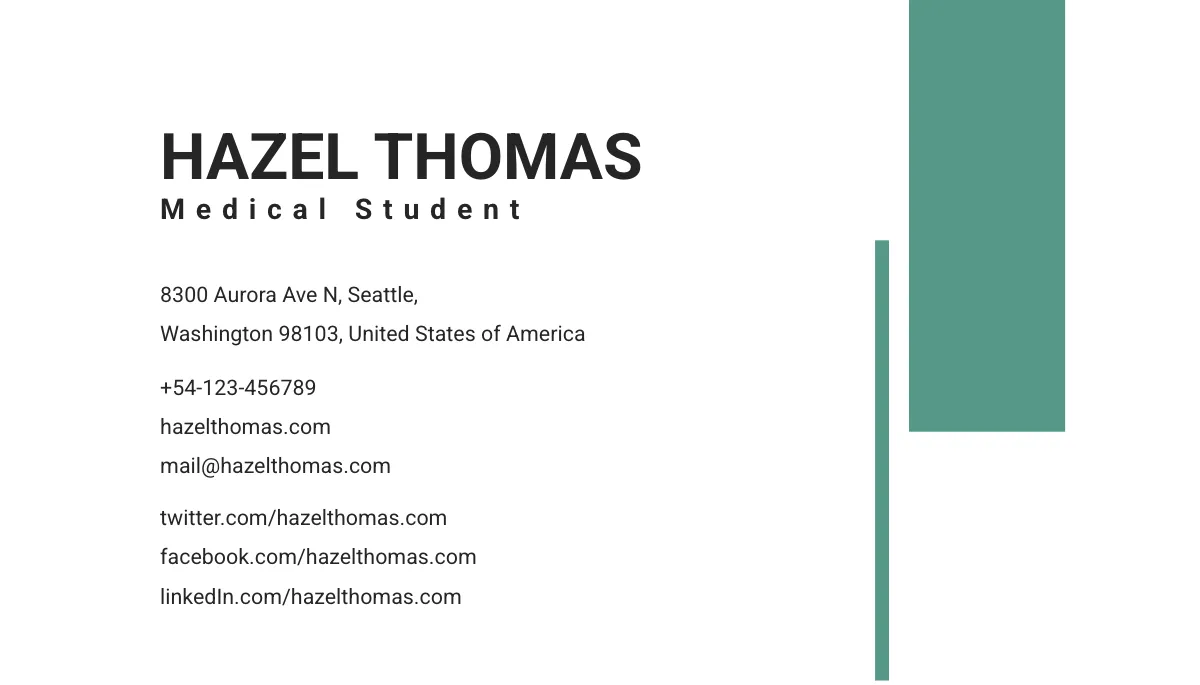 Free Medical Student Business Card Template to Edit Online