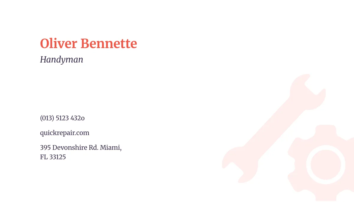 Free Creative Handyman Business Card Template to Edit Online