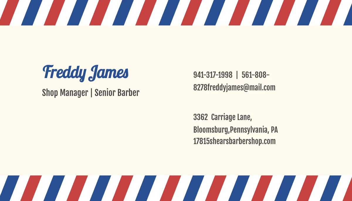 Free Vintage Barber Business Card Template to Edit Online