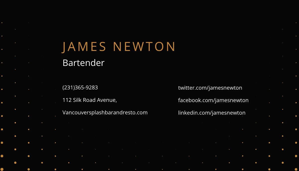 Free Elegant Bartender Business Card Template to Edit Online